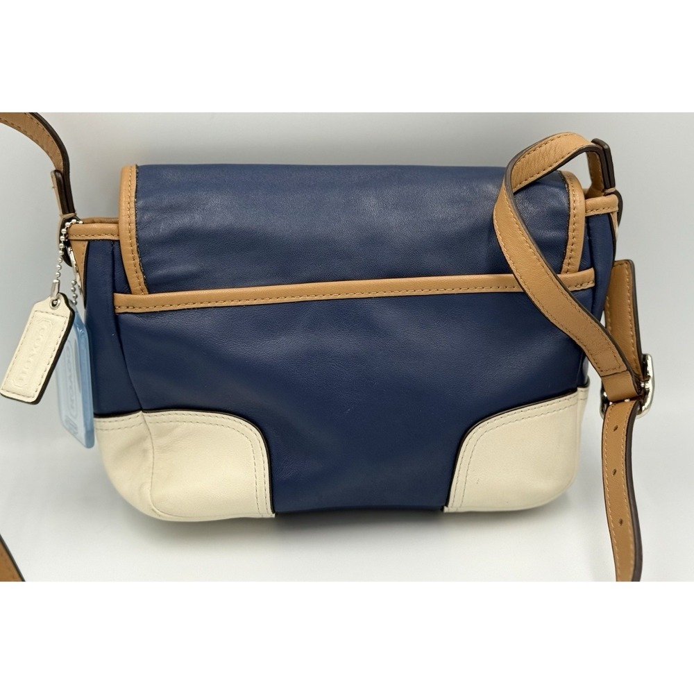 COACH Hadley Leather Field Crossbody Bag Color Block Blue Tan Purse F29763 - Picture 3 of 14